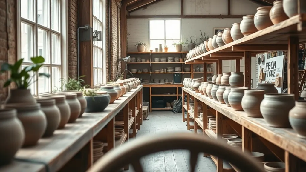 Finished pots waiting on the studio shelf